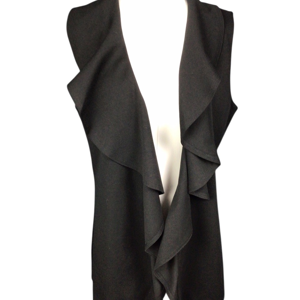 Calvin Klein Waterfall Open Front Cardigan Large Black Sleeveless
